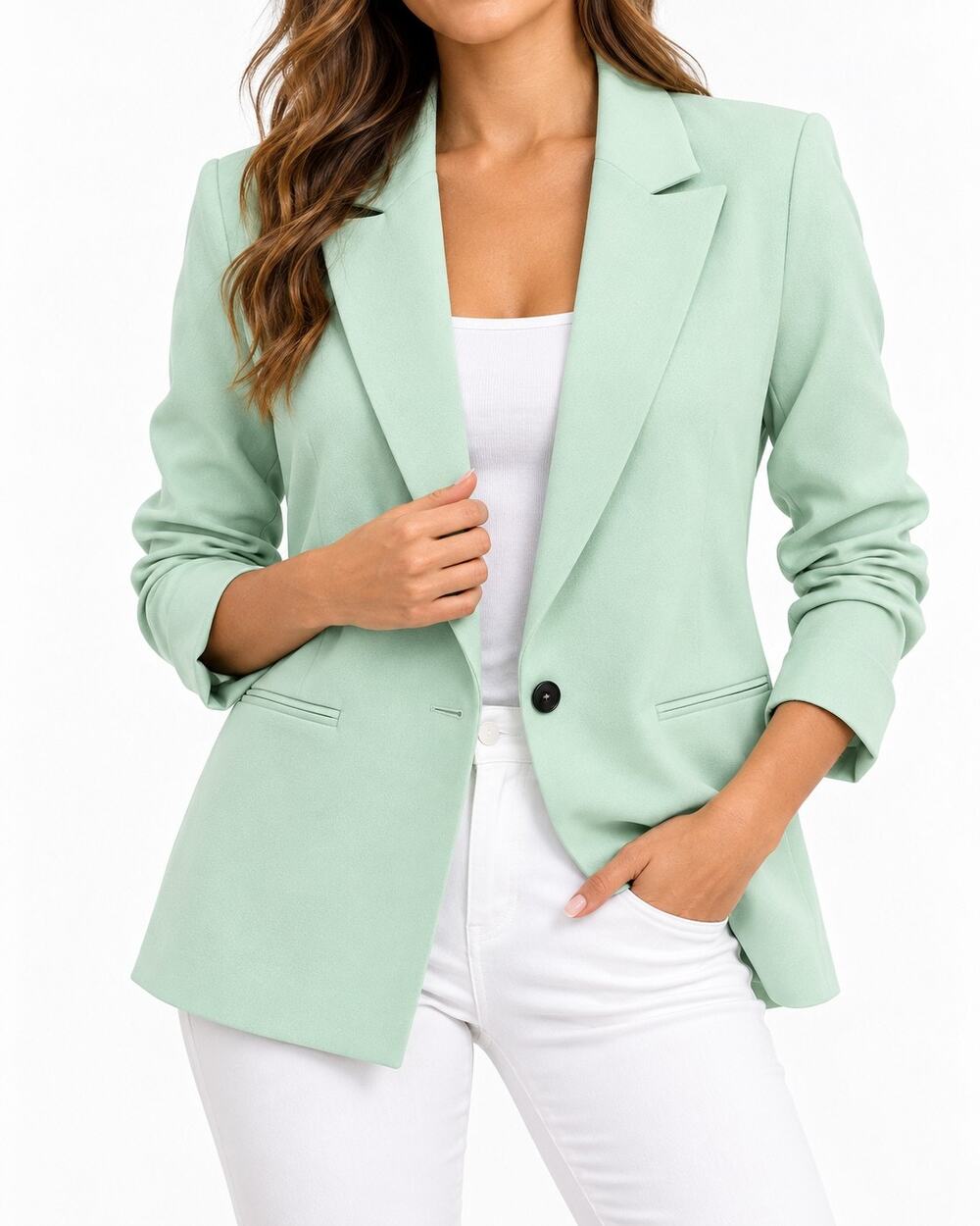 Alice+Olivia Women's Denny Notch-Collar Roll-Cuff Blazer Mint Green Sz XS
